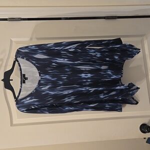 🔥GNW Blue Abstract Print Long Sleeve Shark Bite Hem Top